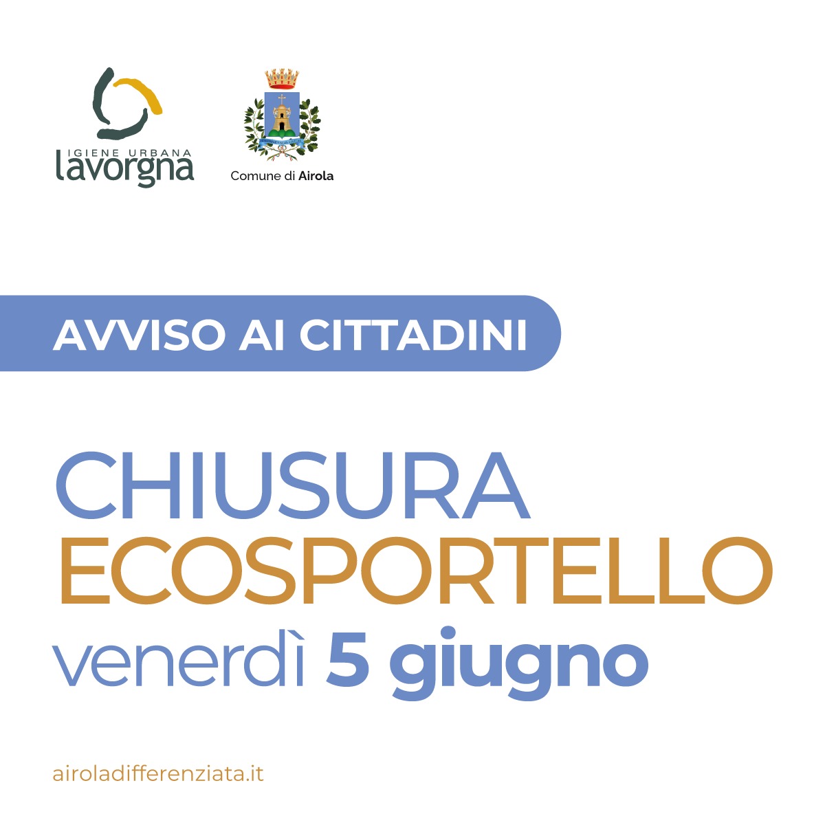 Chiusura ecosportello il 5 giugno 2026