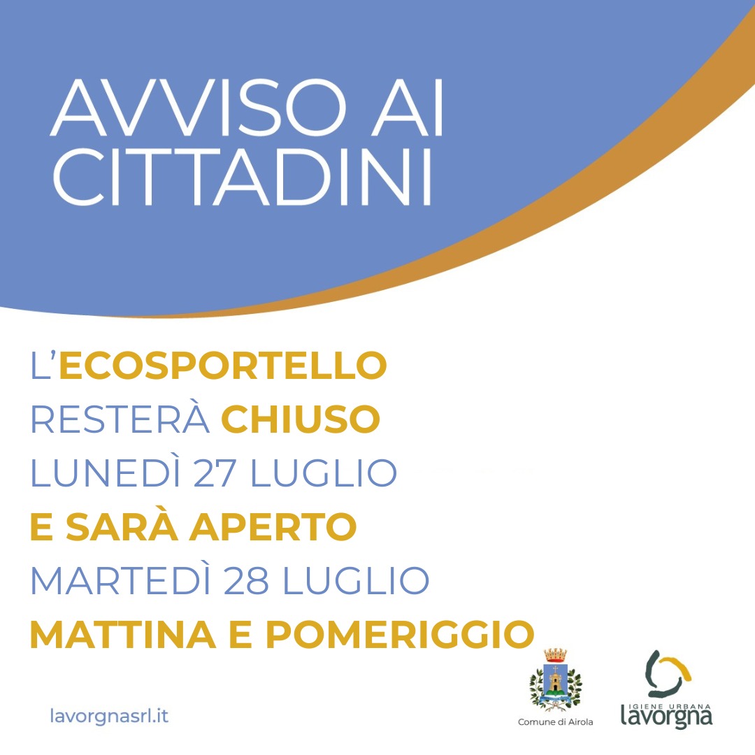 Variazione orari ecosportello il 27 e 28 luglio 2026