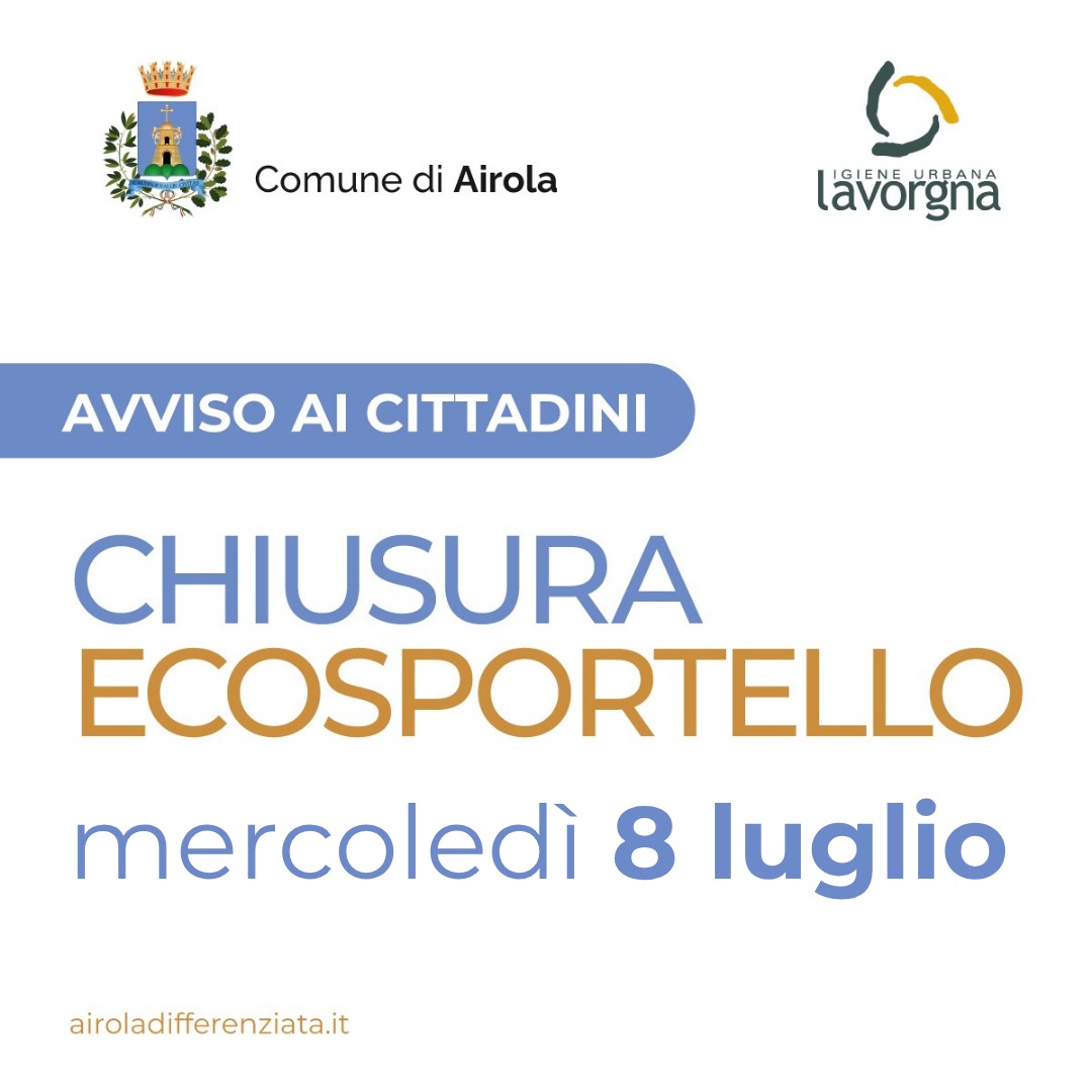 Chiusura ecosportello mercoledì 8 luglio 2026